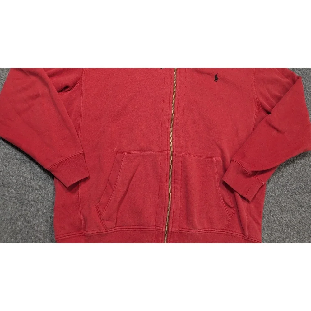 Vintage Polo Ralph Lauren Hoodie Mens Red 2XLT Tall Full Zip‎ Grunge Workwear